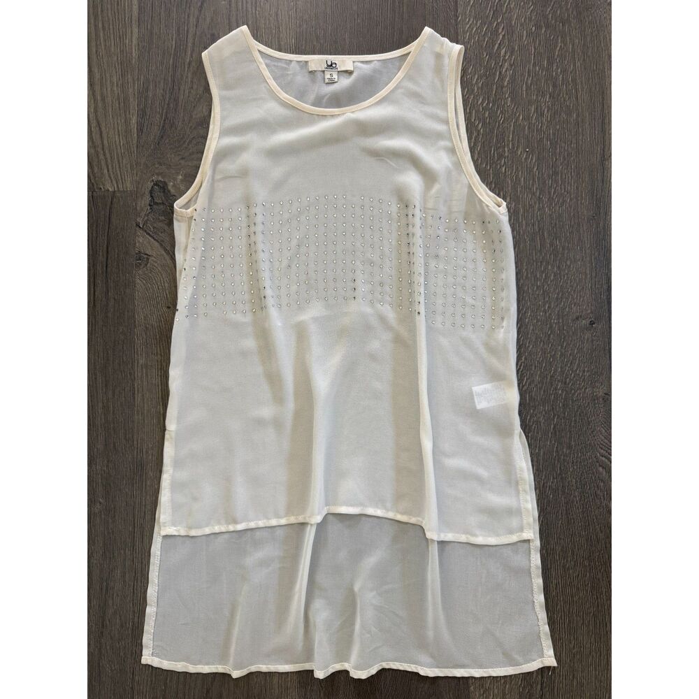 Ya Los Angeles Silk Tunic Top Tank Embellished Ivory White Cream Blouse S